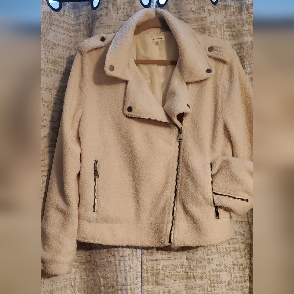 Women's Cream Sherpa Moto Jacket